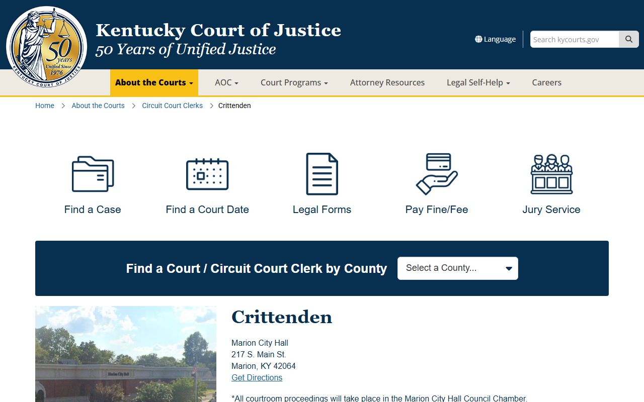 Crittenden County court page for court records after a jail arrest